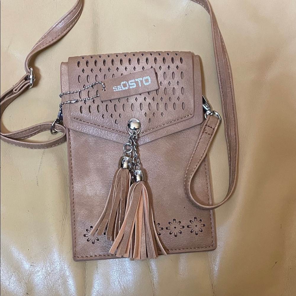 SEOSTO Tan Crossbody Bag with Tassels